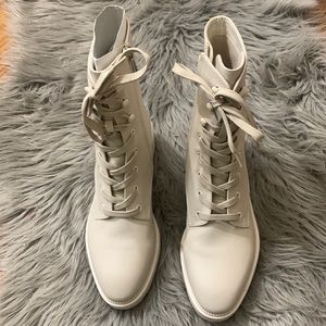 Dolce Vita Women's Lottie Almond Toe Leather Combat Booties Ivory echo color